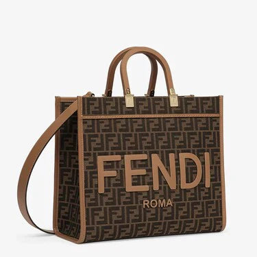 FENDI TIMELESS FENDI SUNSHINE MEDIUM SHOPPER IN TESSUTO JACQUARD FF MARRONE