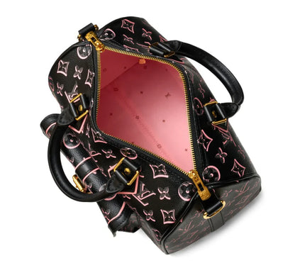 LOUIS VUITTON BLACK AND PINK COATED CANVAS FALL FOR YOU SPEEDY BANDOULIÈRE 25 GOLD HARDWARE,