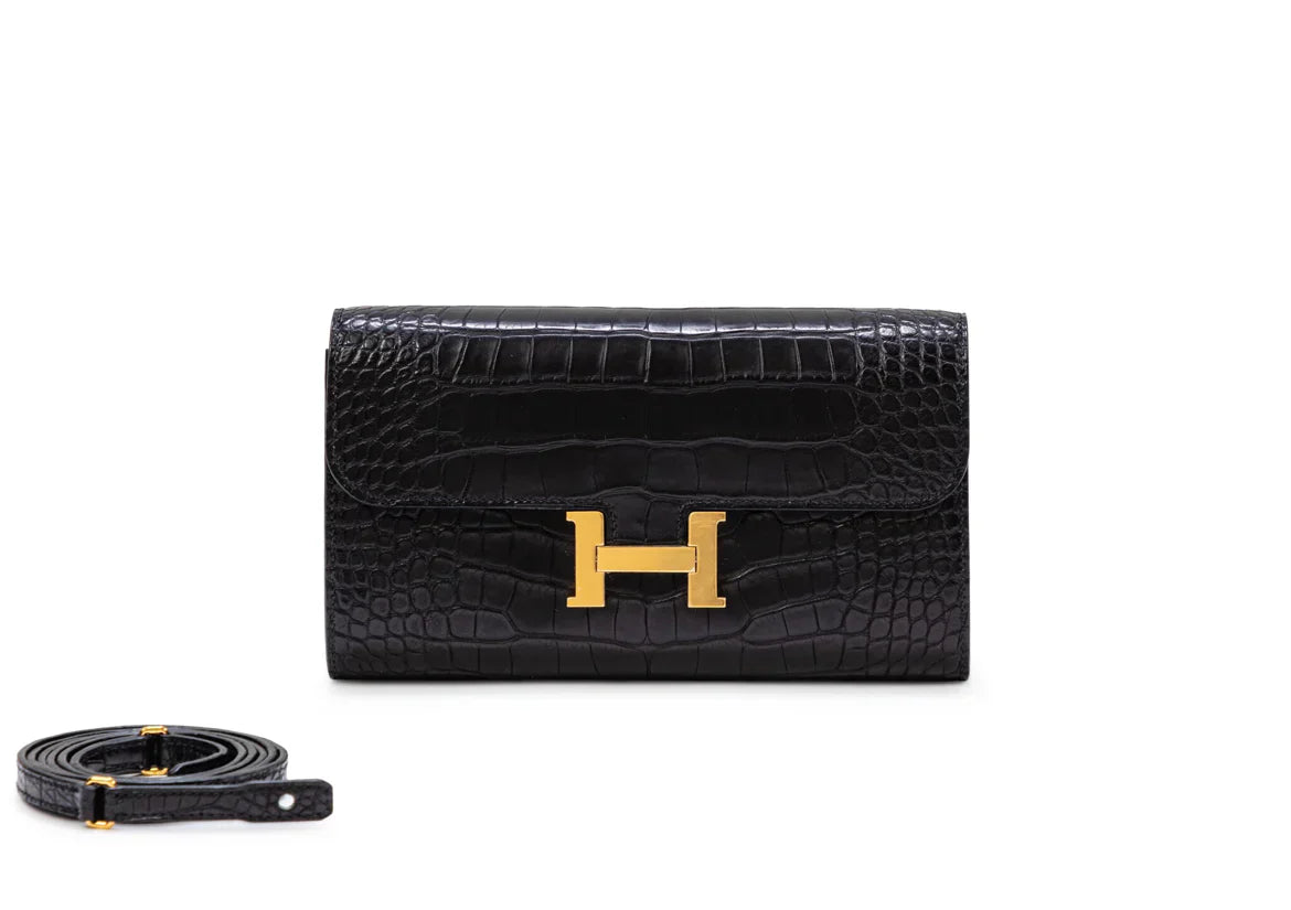 PORTAFOGLIO HERMÈS BLACK MATTE ALLIGATOR MISSISSIPPIENSIS CONSTANCE TO GO GOLD HARDWARE, 2022