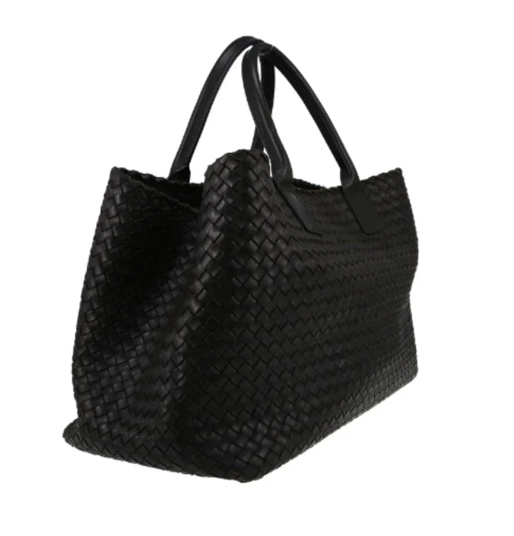 BOTTEGA VENETA SHOPPING BAG BOTTEGA VENETA CABAT IN PELLE INTRECCIATA NERA