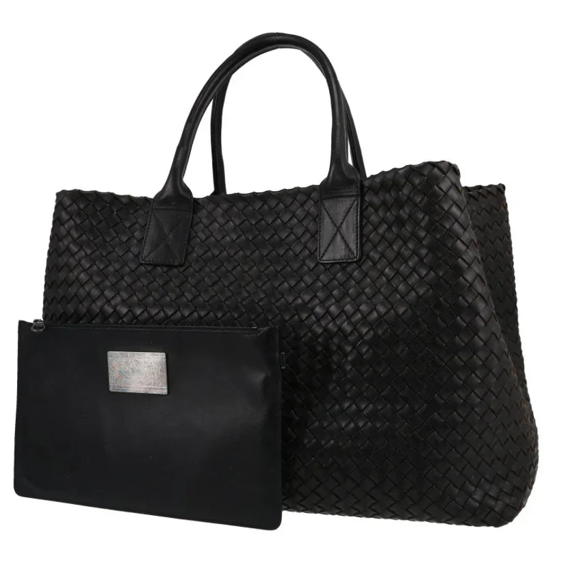 BOTTEGA VENETA SHOPPING BAG BOTTEGA VENETA CABAT IN PELLE INTRECCIATA NERA