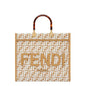 FENDI SUNSHINE MEDIUM SHOPPER IN RAFIA CON MOTIVO FF IN TESSUTO TAPESTRY BIANCO