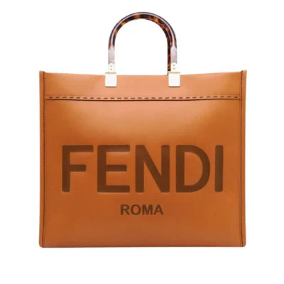 FENDI SUNSHINE LARGE SHOPPER IN PELLE MARRONE