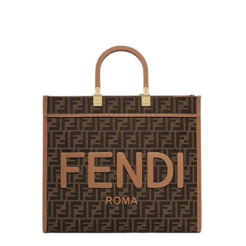 FENDI TIMELESS FENDI SUNSHINE MEDIUM SHOPPER IN TESSUTO JACQUARD FF MARRONE