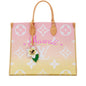 LOUIS VUITTON LIGHT PINK AND YELLOW GIANT MONOGRAM CANVAS AND RAFFIA BY THE POOL HAWAII ONTHEGO GM GOLD HARDWARE