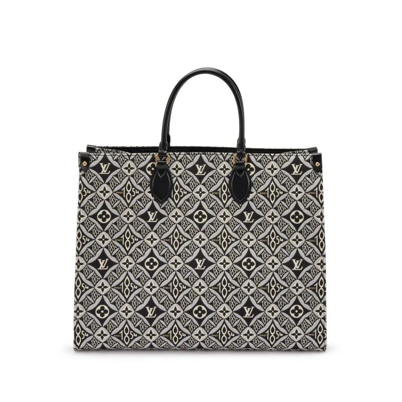 LOUIS VUITTON BLACK AND GREY MONOGRAM JACQUARD SINCE 1854 ONTHEGO GM GOLD HARDWARE